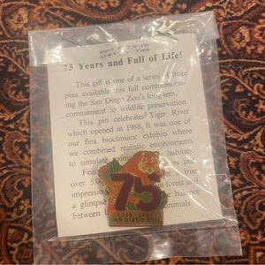 Vintage Tiger 75 Year San Diego Zoo Collectible Pin Brooche